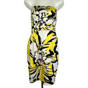 Express Design Studio Black Yellow Floral Strapless Dress Pockets Women's Sz 6